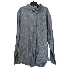 Roundtree & Yorke Mens XL Button-Up Plaid Cotton Shirt Blue/Gray Long Sleeve Cas